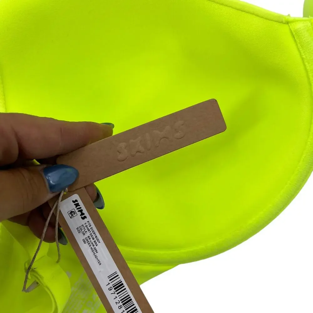SKIMS Fits Everybody T-Shirt Demi-Bra Green Highlighter Stretch 38D NEW_9